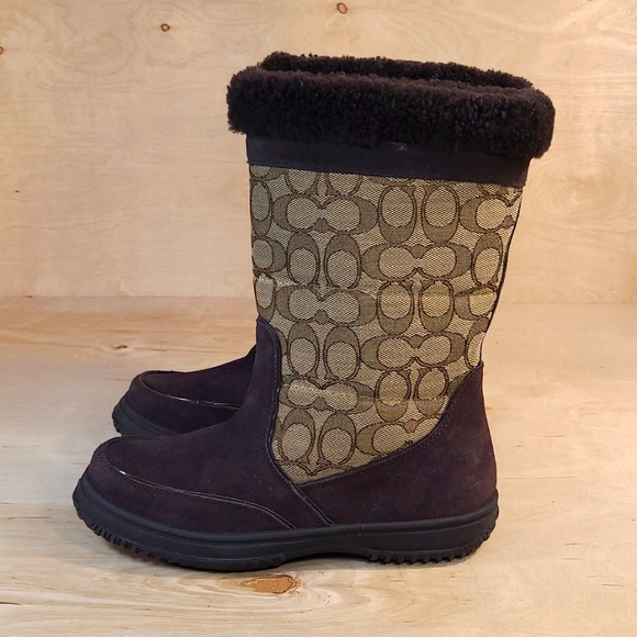 Coach Sherman Signature Brown Suede Chestnut Womens Boots - Picture 5 of 10